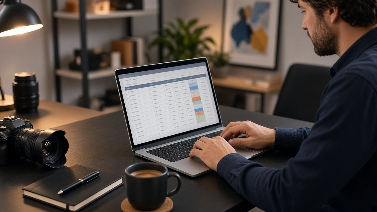 Content creator soạn bảng báo giá dịch vụ trên laptop