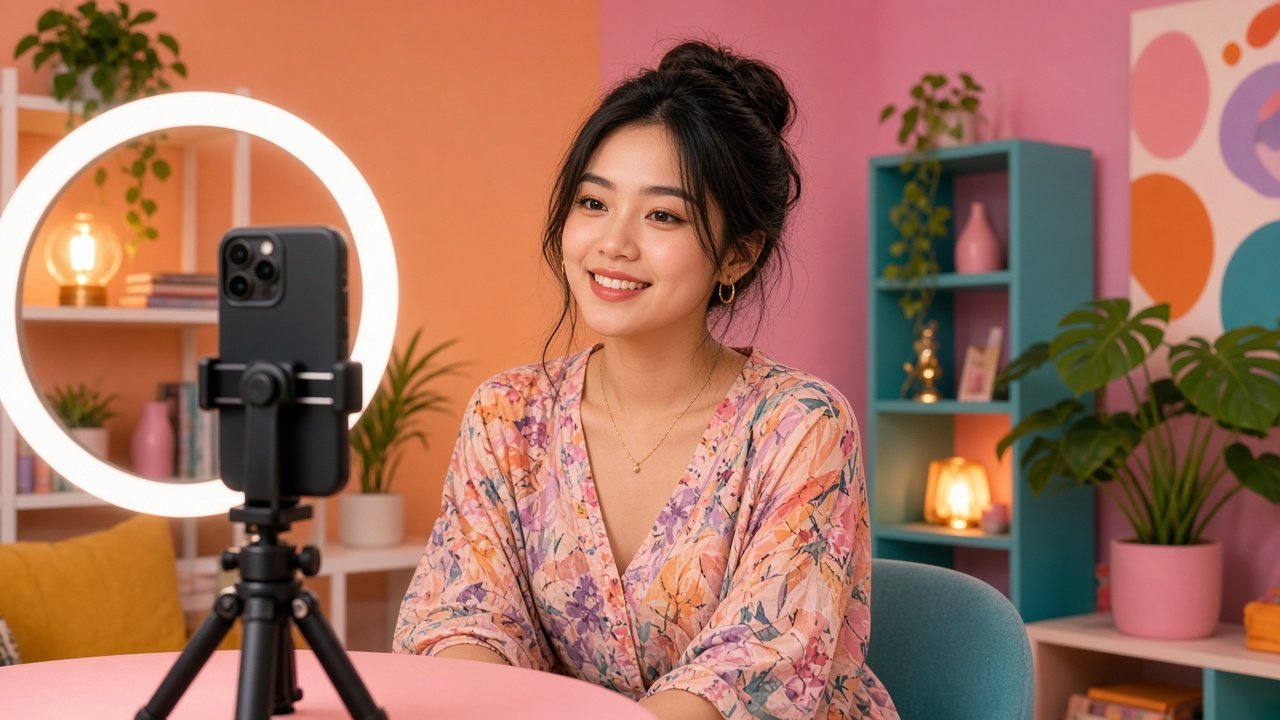 Content creator quay video tại studio tại nhà