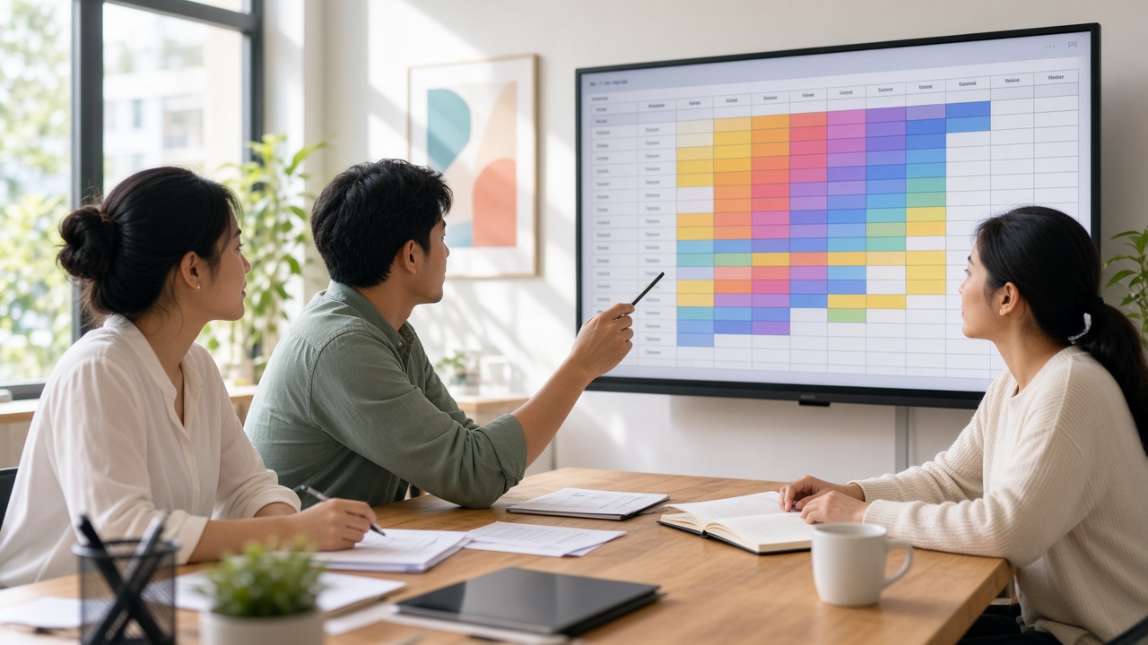 Nhóm marketing xem bảng ngân sách quảng cáo mẫu