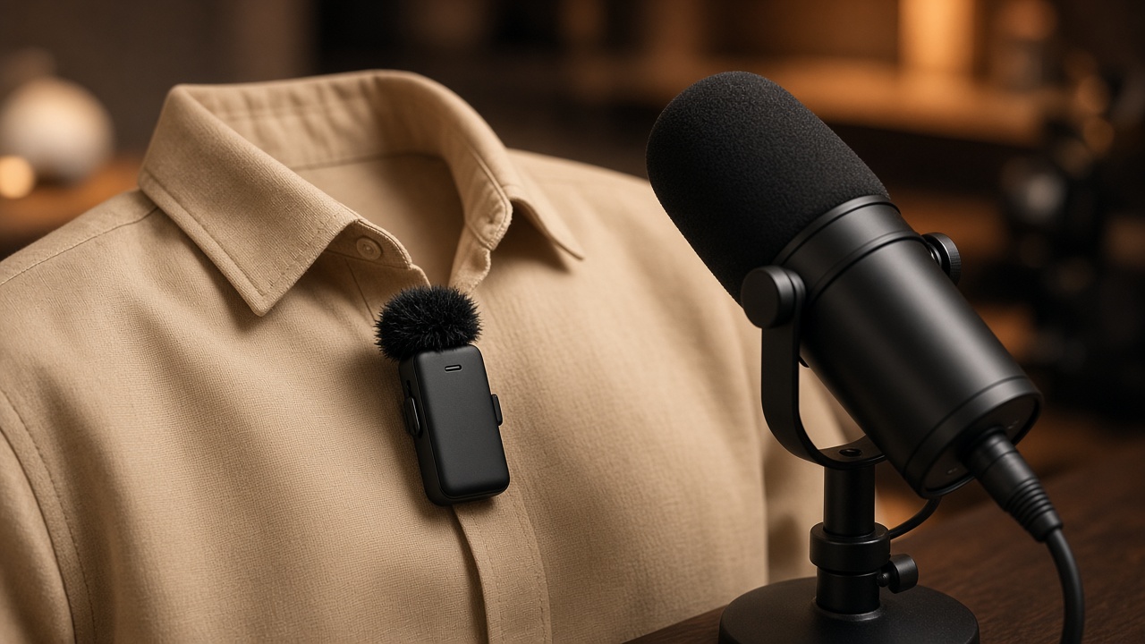 Micro cài áo không dây và micro podcast
